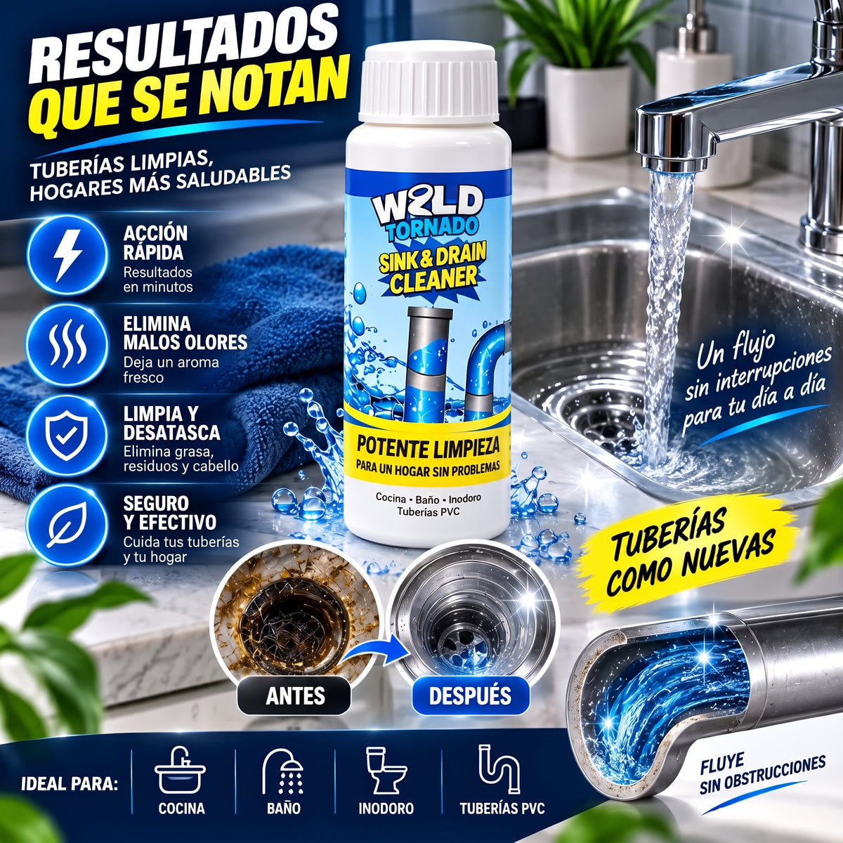 Pack 3x1 Pro | Destapa y Elimina Olores de Tus Cañerías en Minutos Sin Esfuerzo