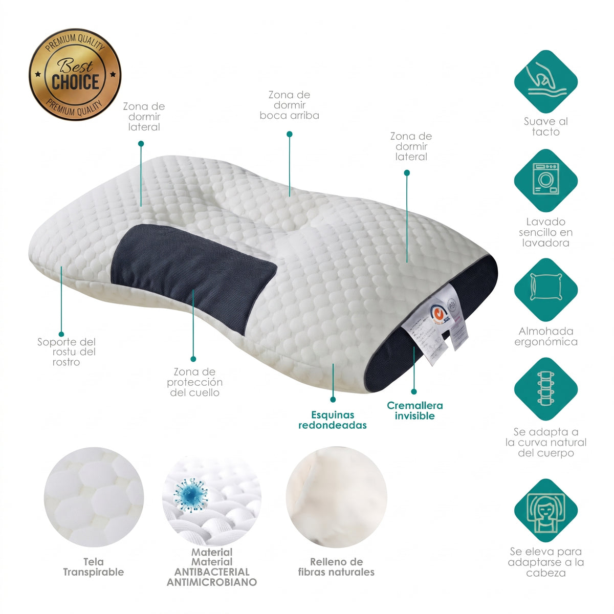 Almohada Cervical Ergonómica 3D con Alineación Espinal 2X1