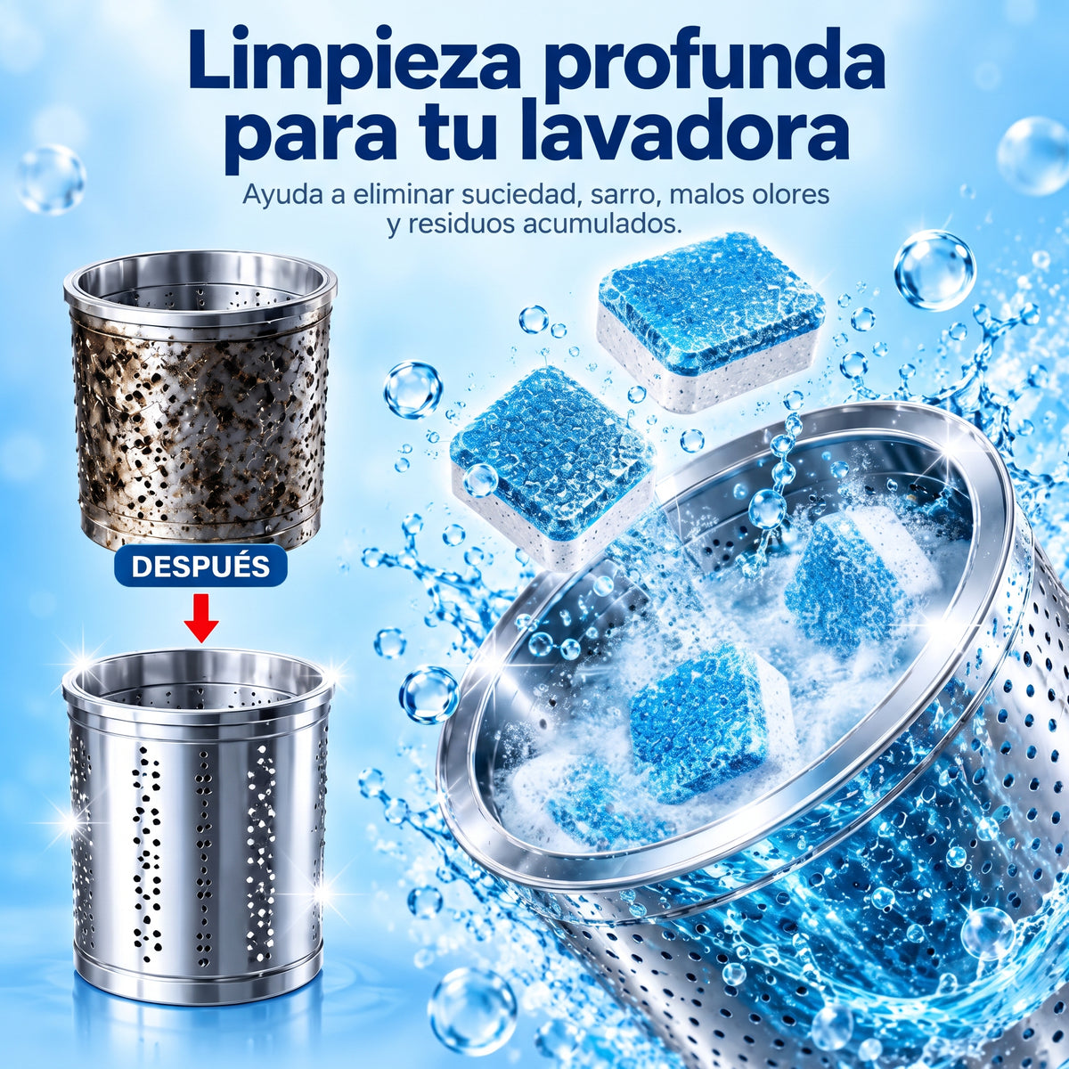 60 PASTILLAS LIMPIA LAVADORA – ELIMINA LA SUCIEDAD OCULTA Y DEVUÉLVELE LA FRESCURA A TU LAVADORA