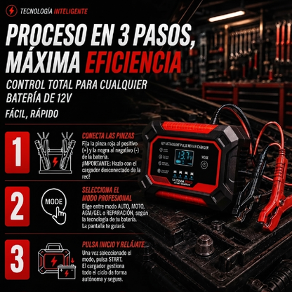 ElectroPulse™ Cargador Inteligente y Restaurador de Baterías